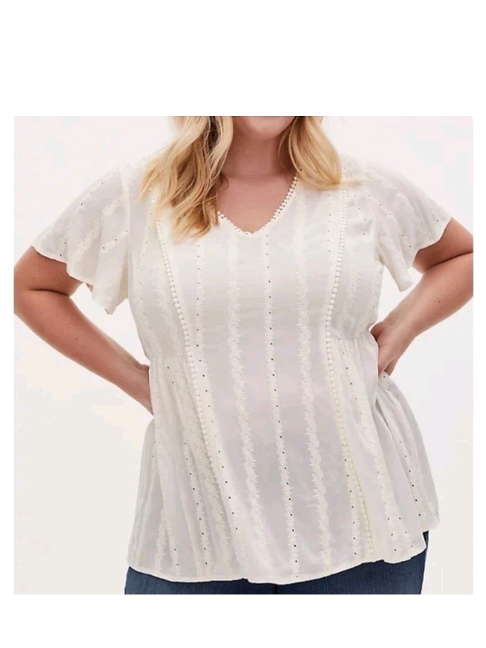 Torrid 1 Embroidered Eyelet Ivory Blouse Top Lace Cotton Flowy Boho Cottagecore